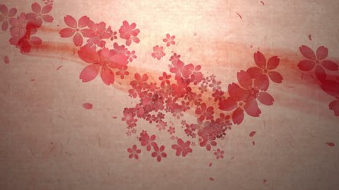 Cherry blossoms are blooming along the trajectory ,in paper texture background 1