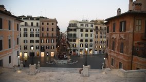 Rome Trinità  dei Monti church, spanish steps and Spain square real time video in the early morning