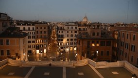 Rome Trinità  dei Monti church, spanish steps and Spain square real time video in the early morning