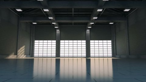 4K Animation of Empty Hangar Interior. 3D Rendering