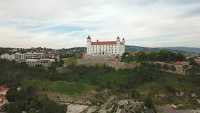 Bratislava Castle or Bratislavsky Hrad aerial panoramic view. View on Bratislava castle and old town. Bratislava aerial cityscape view	
