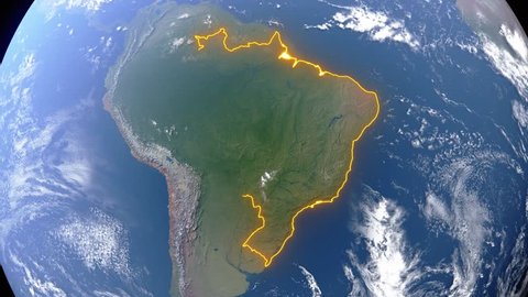 Realistic 3d animated earth showing the borders of the country Brazil and the capital Brasilia in 4K resolution