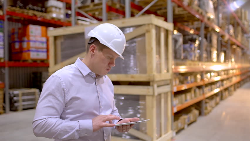 employee male warehouse worker engineer man in hard hat working at construction site warehouse, walking in logistics center factory, engineer using tablet computer, architect businessman man indoors Royalty-Free Stock Footage #1023949865