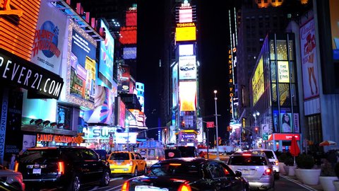 NEW YORK CITY, USA - MARCH 5, 2010 Time Lapse of Times Square New York City Cars Traffic Congestion Rush Hour Night