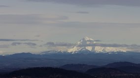 UHD 4K time lapse video of dramatic fast moving clouds movement with Mount Hood in Oregon 3840x2160 Ultra High Definition