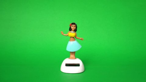 Plastic Toy Girl Dancing on Green Screen.