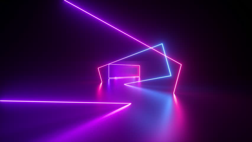 Moving forward endless tunnel, abstract neon background, ultraviolet light, glowing lines, virtual reality interface, frames, hud, pink blue spectrum, laser rays | Shutterstock HD Video #1023973223