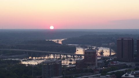 Richmond Virginia Aerial Picturesque birdseye cityscape view capturing sun setting 10/17