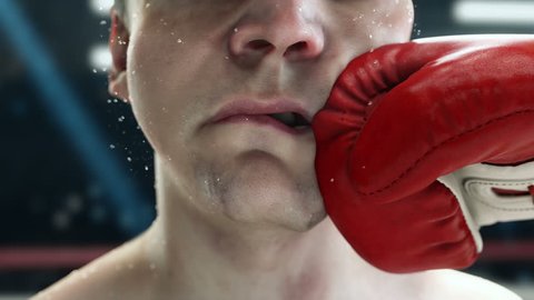 Boxing great punch, boxer punching hook to the jaw, in super slow motion, highly detailed realistic 3d animation