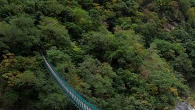 Top view of Suspension bridge over the river in the forest at taroko national park in Hualien, Taiwan