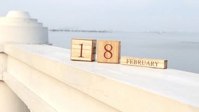 wood box calendar 18th february footage video clip