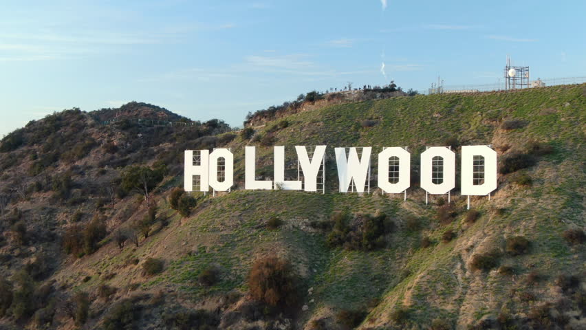 Los Angeles, California, USA - Jan 5 2019: Hollywood Sign Sunset Aerial View Closeup