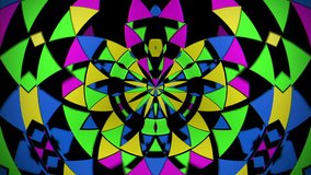 Radial colorfull geometry rotation. 3D triangles turning in colorfull rainbow pattern. FullHD Motion background vj loop for vjing and stage visuals