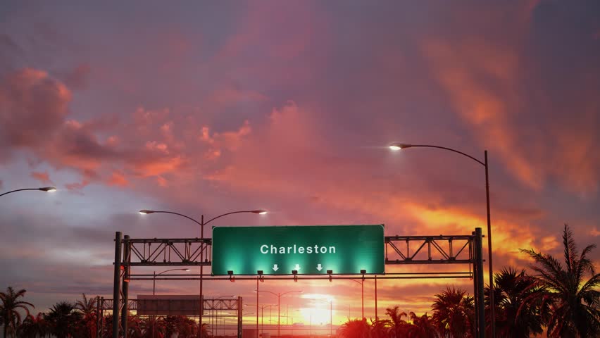 Airplane Landing Charleston during a wonderful sunset