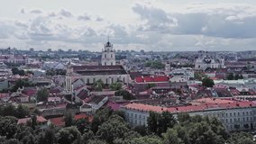 City view of Vilnius from a high point on a cool off-season day. Panning left.