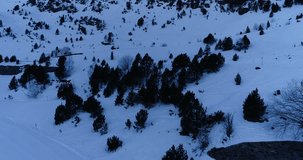 Aerial view from drone of a snowy landscape