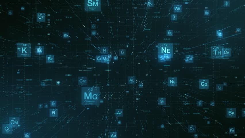 Grid with chemical elements symbols in random order that scroll in front of the camera (3d render) | Shutterstock HD Video #1024046834