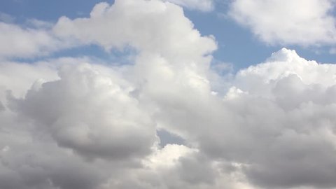 Mostly clouds time lapse, nature fluffy white mtion cloudscape in summer, sunny clean horizon, blue very nice sky in horizon, puffy & angry cloudy day after rain. -FHD.