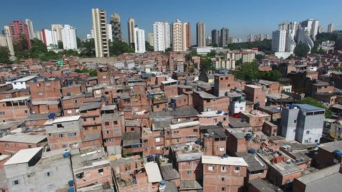 São Paulo, São Paulo / Brazil - 01/26/2019: Aerial view of Paraisópolis slum