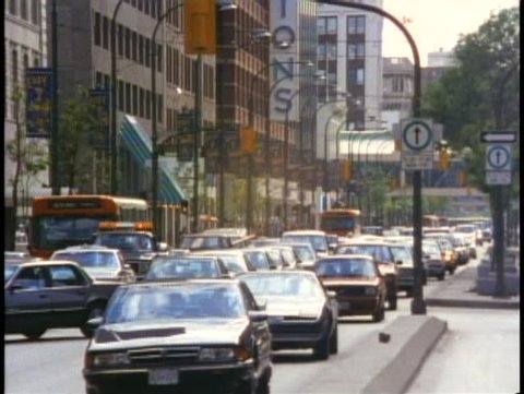 WINNIPEG, MANITOBA, 1990, Portage Avenue traffic, Winnipeg, Manitoba