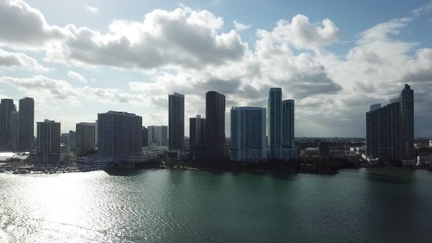 Flying across Biscayne Bay from Margaret Pace Park in Miami.