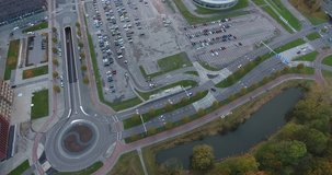 Roundabout, roads and Parking area, Aerial view, Netherlands
