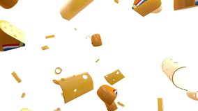 perfect loop of 3d rendering of a falling objects isolated on white