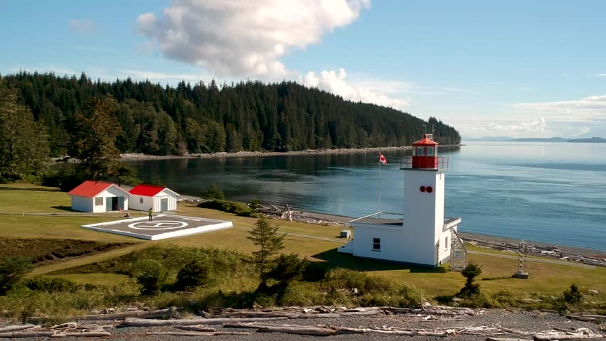 Drone shot of Lighthouse on west coast Island Sointulia