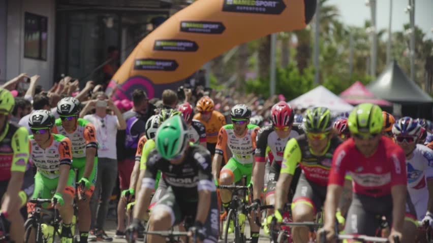 Alghero, Sardinia 5may 2017: Stage 1 cycling Giro d'Italia. A Group of professional cycling in first line the start