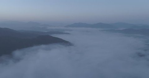 Fog before the sunrise in the Carpathian mountains