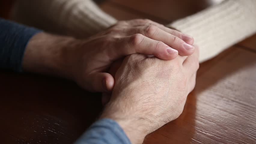 Old mature couple holding hands giving support and care concept, elderly senior family expressing trust empathy love gratitude in happy married life together being understanding friend, close up view Royalty-Free Stock Footage #1024094024