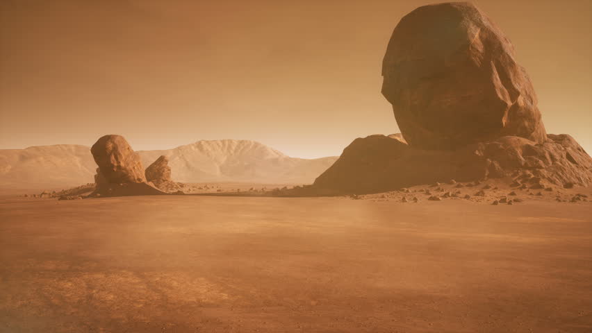 Panoramic landscape on the surface of Mars. Realistic cinematic animation.