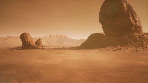 Panoramic landscape on the surface of Mars. Realistic cinematic animation.