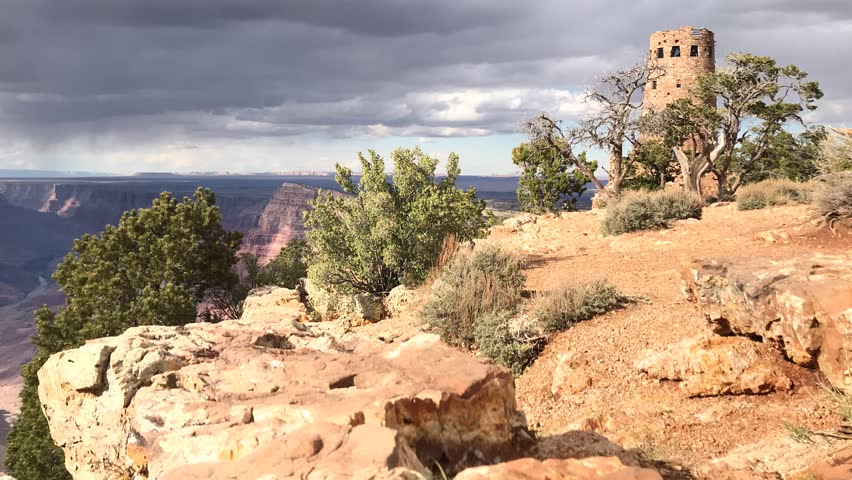 Slow panning time lapse at Desert View Watchtower, Grand Canyon National Park, Arizona