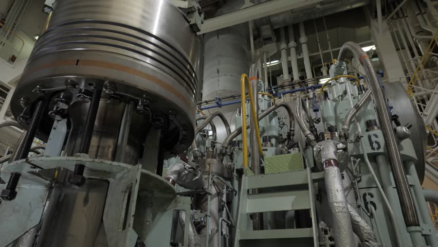 Piston near diesel engine of ship