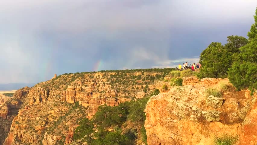 Double rainbow time lapse at Navajo Point, Grand Canyon Canyon National Park, Arizona