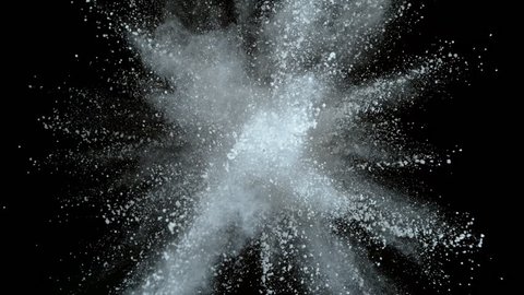Super slowmotion shot of white powder explosion isolated on black background. Shot with high speed cinema camera at 1000fps