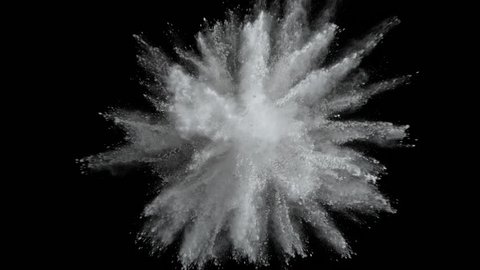 Super slowmotion shot of white powder explosion isolated on black background. Shot with high speed cinema camera at 1000fps