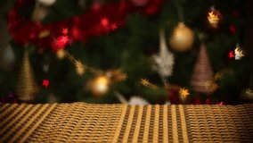 Christmas tree lights closeup blur background