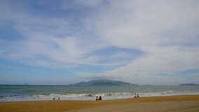 Beautiful beach background. Royalty high-quality free stock video footage of beautiful beach. The sea is a great place to visit in the summer. Nha Trang city, Vietnam