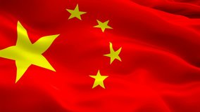 Chinese flag. Closeup 1080p Full HD 1920X1080 footage video waving in wind. National 3d Chinese flag waving. Sign of China seamless loop animation. Beijing Chinese flag HD resolution Background 1080p
