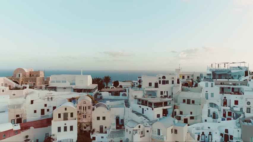 Aerial View. Beautiful Panorama Of The Tourist Town. Santorini, Greece.