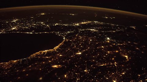 Planet Earth seen from the ISS. Space exploration of planet Earth at night.