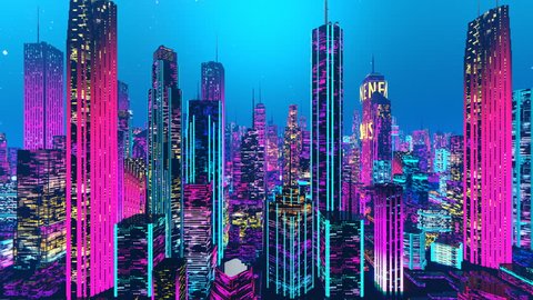 Multicolored Neon Lights Futuristic Synthwave City Stock Footage Video ...