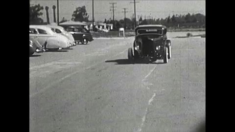 CIRCA 1950s - A 1950's film about racing hot rods, muscle cars, and the kids who love and race them.