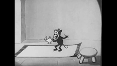 CIRCA 1929 - A 1929 cartoon features mice, Trojan horses, castles, a magic carpet, castles and other oddities.