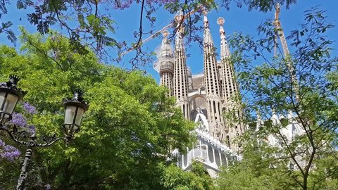 Barcelona, Spain - 1 june, 2018: Sagrada Familia cathedral designed by Gaudi, build since 19 March 1882. Landmark architecture of Antonio Gaudi. Spanish resort Barcelona, Capital of Catalonia