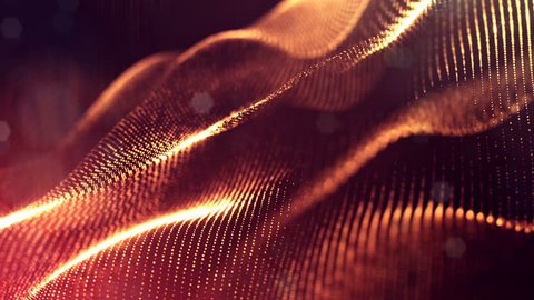 4k abstract looped backgrounds with luminous particles with depth of field. Science fiction background. Golden red dot structures 
