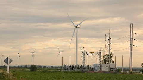 Wind farm power station produce renewable sustainable energy. 