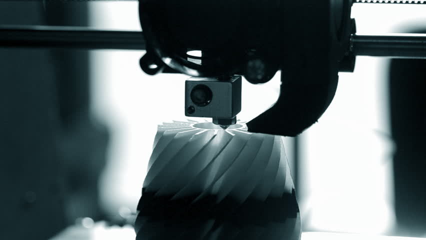 3D printer working. Fused deposition modeling, FDM. 3D printer printing an object from plastic. Automatic three dimensional 3d printer performs plastic. Progressive additive technology for 3d printing